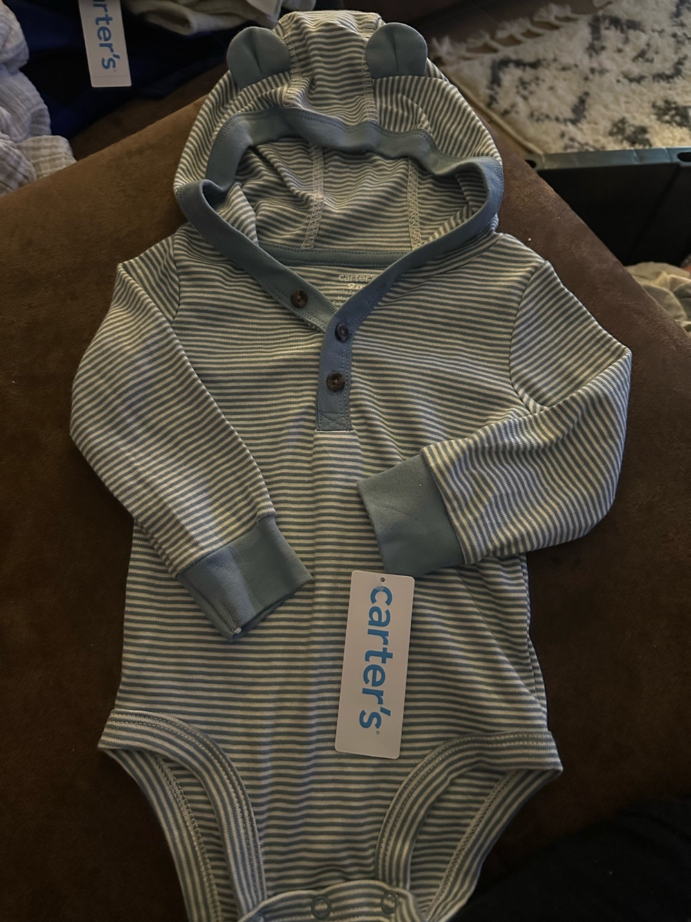 Carter's Light Blue and White Striped Long-Sleeve Henley
